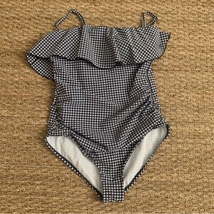 Kona Sol (M) EUC Gingham Swimsuit Bathing Suit Ruffle Removable Straps Ruched